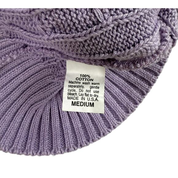 Aqua cotton Cable Knit Sweater Lavender Crew Neck Women M - Picture 3 of 7